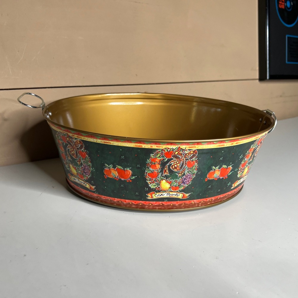 Design Imports Give Thanks Thanksgiving Harvest Oval Metal Tin Tub with Handles